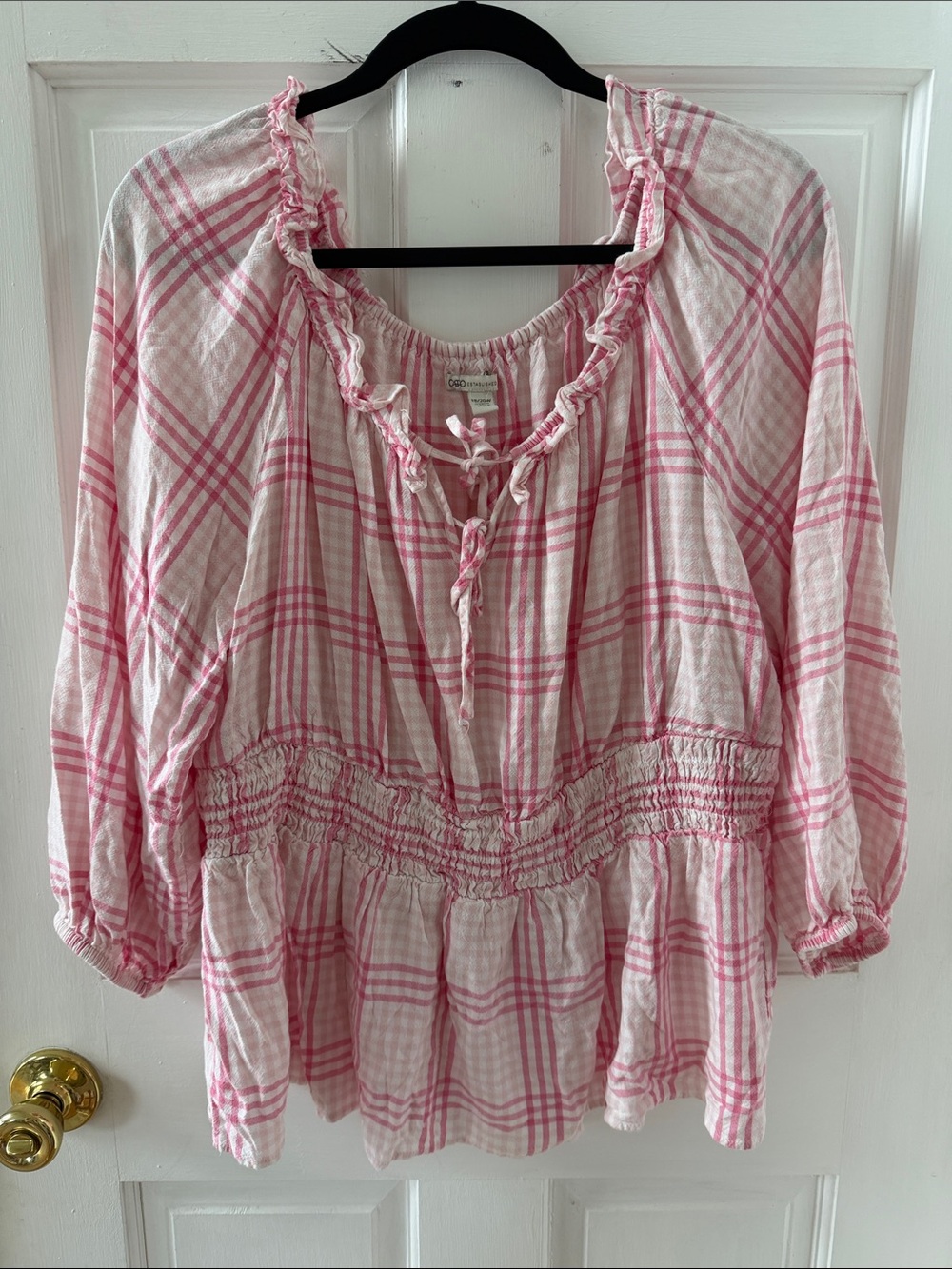 Cato Pink and White Checkered Peasant Tunic Size 18/20W